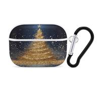 Golden Glitter Christmas Tree Earbuds Organizer Shockproof Protective Airpods Pro Cover with Carabiner Clip Anti Fall Carrying Earphone Case Cover for Airpods Pro 2nd Generation White