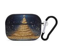 Golden Glitter Christmas Tree Earbuds Organizer Shockproof Protective Airpods Pro Cover with Carabiner Clip Anti Fall Carrying Earphone Case Cover for Airpods Pro 2nd Generation Black