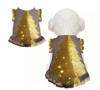 Golden Glitter Christmas Tree Print Pet Breathable Sleeveless Skirt M