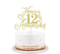 golden Glitter Happy 12th Anniversary Cake Toppers-Wedding Anniversary Party Decorations,gold Wedding Party，Birthday Party Decorations,Company Anniversary Party/12th Birthday Party Decorations (12th)