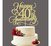 Golden Glitter Happy 40th Anniversary Cake Topper- Wedding Anniversary