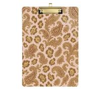 Golden Glitter Leopard Print with Paisley Acrylic Clipboard Folder Cute for Football Softball Coaching Size 9 x 12