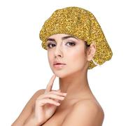 Golden Glitter Texture,Adult's Satin Sleeping Cap - Women's Elastic Sleep Bonnet, Adjustable Overnight Hair Cover