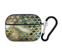 Golden Glittering Fish Scales AirPods Pro 2 Case Cover, Shockproof Hard Shell Protective Case for Women Men, Compatible with Airpod Pro Case 2nd/1st Generation with Keychain-Black