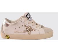 GOLDEN GOOSE Kid's Super-Star Distressed Leather Sneakers with Glitter Logo - Size: 22 - female