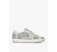 Golden Goose Womens Golden Goose Super Star Suede-Star Glitter-Embellished Trainers Silver Eur 39 / 6 UK Women