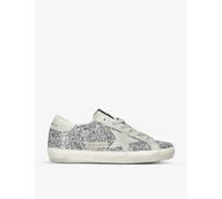 Golden Goose Womens Silver Super Star Suede-star Glitter-embellished Trainers Eur 38/5 Uk Women