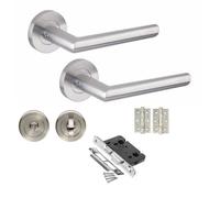 Golden Grace 1 Pair Mitred Design Bathroom Toilet Door Handles Satin Nickel Finish With 64mm Mortise Lock