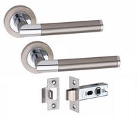 Golden Grace 1 Pair Mitred Design Internal Door Handle Round Rose Latch Handles, 2.5" Tubular Latch Dual Finish 52mm Diameter