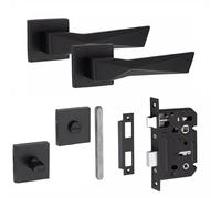Golden Grace 1 Pair Modern Aura Design Matt Black Premium Bathroom Door Handles Square Rose