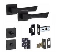 Golden Grace 1 Pair Modern Aura Design Matt Black Premium Bathroom Internal Door Handles Square Rose Dead Bolt Ball Latch Hinges Thumbturn