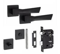 Golden Grace 1 Pair Modern Aura Design Matt Black Premium Bathroom Internal Door Handles Square Rose With Mortice Bathroom Lock And Thumbturn