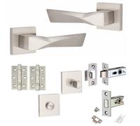 Golden Grace 1 Pair Modern Aura Design Satin Nickel Premium Bathroom Internal Door Handles Square Rose Dead Bolt Ball Latch Hinges Thumbturn
