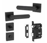Golden Grace 1 Pair Modern Lima Design Matt Black Premium Bathroom Door Handles Square Rose
