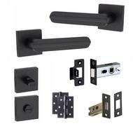 Golden Grace 1 Pair Modern Lima Design Matt Black Premium Bathroom Internal Door Handles Square Rose Dead Bolt Ball Latch Hinges Thumbturn