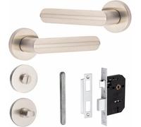 Golden Grace 1 Pair Modern Lima Knurled Design Satin Nickel Premium Bathroom Internal Door Handles