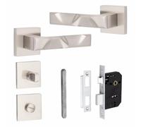 Golden Grace 1 Pair Modern Nova Design Satin Nickel Premium Bathroom Door Handles Square Rose