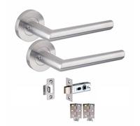 Golden Grace 1 Pair Of Mitred Design Door Handle On Round Rose Latch Internal Door Handles 2.5" Latch,ball Bearing Hinges Satin Nickel Finish