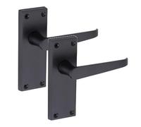 Golden Grace 1 Pair of Victorian Straight Handle Latch Door Handles in Matt Black with 120mm x 40mm Backplate