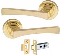 Golden Grace 1 Pair Of Wave Design Door Handle Round Rose Internal Door Handles With 2.5" Latch Electro Brass Finish