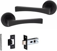 Golden Grace 1 Pair Of Wave On Round Rose Latch Internal Door Handles With 2.5" Tubular Latch Matt Black Finish With 52mm Diameter