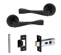 Golden Grace 1 Pair Straight Astrid Twist Design Door Handles Matt Black Finish With 2.5" Tubular Latch - 52mm