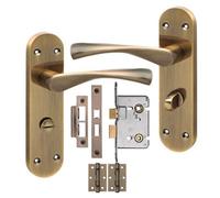Golden Grace 1 Pair Victorian Astrid Design Bathroom Scroll Door Handle Antique Brass Metal Mortise Lock Set - 182mm X 45mm