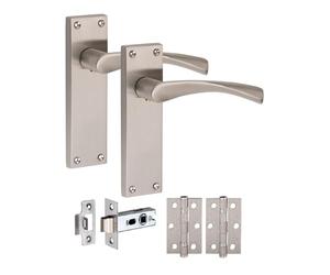Golden Grace 1 Pair Victorian Astrid Internal Door Handle Sets Satin Nickel 150 x 40mm with 2.5" Latch & Hinges