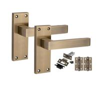 Golden Grace 1 Pair Victorian Delta Internal Door Handle Sets Antique Brass 120 x 40mm with 2.5" Latch & Hinges