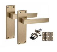 Golden Grace 1 Pair Victorian Delta Internal Door Handle Sets Antique Brass 150 x 40mm with 2.5" Latch & Hinges