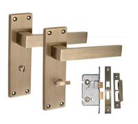 Golden Grace 1 Pair Victorian Delta Scroll Bathroom Door Handle Antique Brass Metal Mortise Lock Set - 150mm X 40mm