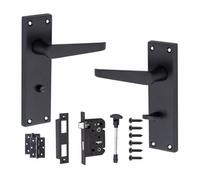 Golden Grace 1 Pair Victorian Design Straight Door Handle Matt Black Finish Privacy Pack - 120mm