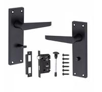 Golden Grace 1 Pair Victorian Design Straight Door Handle Matt Black For Bathroom Toilet - 150mm X 40mm Backplate