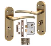 Golden Grace 1 Pair Victorian Indiana Design Bathroom Door Handle Antique Brass Metal Mortise Lock Set - 182mm X 45mm