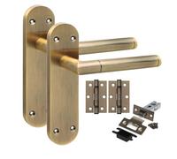 Golden Grace 1 Pair Victorian Long Plate Mitred Design Internal Door Handle Sets Antique Brass 182 x 45mm with 2.5" Latch & Hinges
