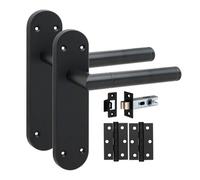 Golden Grace 1 Pair Victorian Mitred Design Long Plate Internal Door Handle Matt Black With 2.5" Latch & Hinges - 182mm X 45mm