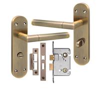 Golden Grace 1 Pair Victorian Mitred Design Straight Bathroom Door Handle Antique Brass Metal Mortise Lock Set - 182mm X 45mm