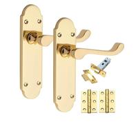 Golden Grace 1 Pair Victorian Scroll Epsom Design Door Handle Polished Brass 168 x 40mm with 2.5" Latch & Ball Bearing Hinges