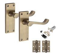 Golden Grace 1 Pair Victorian Scroll Latch Door Handle Antique Brass 120 x 40mm with 2.5" Latch & Hinges