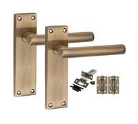 Golden Grace 1 Pair Victorian Straight T-Bar Internal Door Handle Sets Antique Brass 150 x 40mm with 2.5" Latch & Hinges