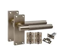 Golden Grace 1 Pair Victorian T-Bar Door Handles 120x40mm, Antique Brass | Includes 2.5-inch tubular latch, ball bearing hinges, spindle, and screws for quick, seamless installation on internal doors.