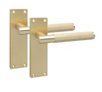 Golden Grace 1 Pair Victorian T-Bar Knurled Design Interior Door Handle Satin Brushed Brass Finish 150 x 40mm
