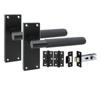 Golden Grace 1 Pair Victorian T-Bar Knurled Internal Door Handle Sets Matt Black 120 x 40mm with 2.5" Latch & Hinges