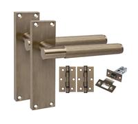 Golden Grace 1 Pair Victorian T-Bar Linear Design Door Handle Antique Brass With 2.5" Latch & Hinges - 150mm X 40mm