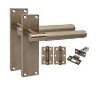 Golden Grace 1 Pair Victorian T-Bar Linear Internal Door Handle Sets Antique Brass 150 x 40mm with 2.5" Latch & Hinges