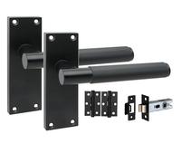 Golden Grace 1 Pair Victorian T-Bar Linear Internal Door Handle Sets Matt Black 120 x 40mm with 2.5" Latch & Hinges