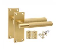 Golden Grace 1 Pair Victorian T-Bar Linear Internal Door Handle Sets Satin Brass 120 x 40mm with 2.5" Latch & Hinges