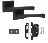 Golden Grace 1 Pair Wave Design Matt Black Key Lock Set With 2.5" 3 Internal Lever Lock And Keyhole Escucheon