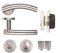 Golden Grace 1 Set Arched T-Bar Bathroom Door Handles Satin Nickel Finish With 1 Pair Of 3" Butt Hinges