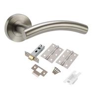 Golden Grace 1 Set Arched T-Bar Door Handles Satin Nickel Finish With Latch & Ball Bearing Hinges
